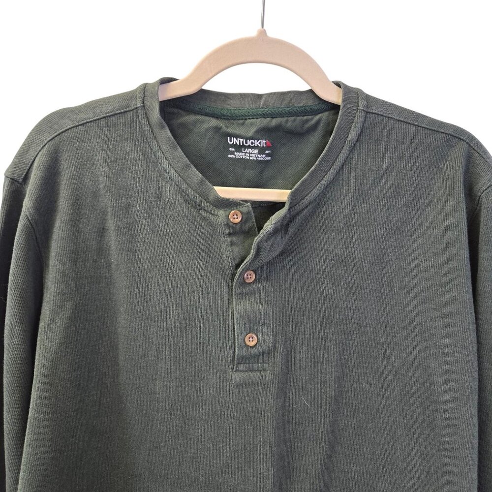 UNTUCKit Cotton & Viscose Blend Olive Green Henley Sweatshirt Size Large - Picture 4 of 4